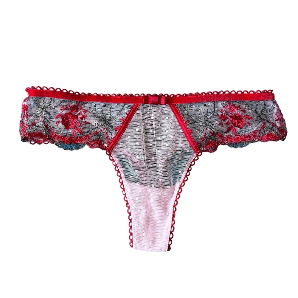 Victoria’s Secret • Very Sexy Rose Mesh Thong • Red & Pink • Size XS • NWT